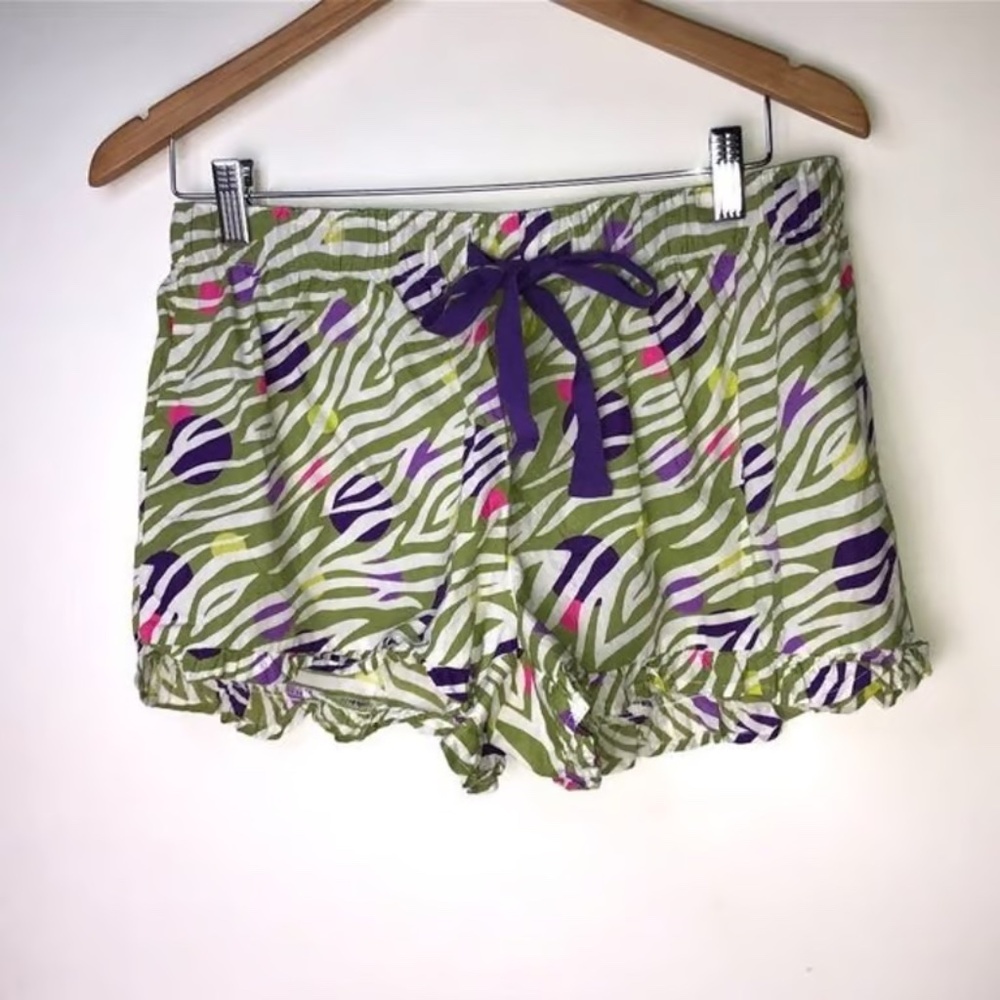 Jenni by‎ Jennifer Moore Pajama Shorts Green White Stripes w/Circles Medium